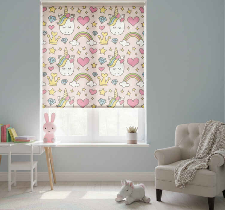 Cute rainbows and unicorns roller blind for kids - TenStickers