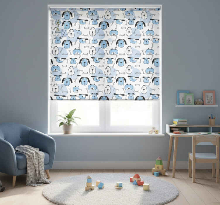 Children room roller blind with blue dog pattern - TenStickers