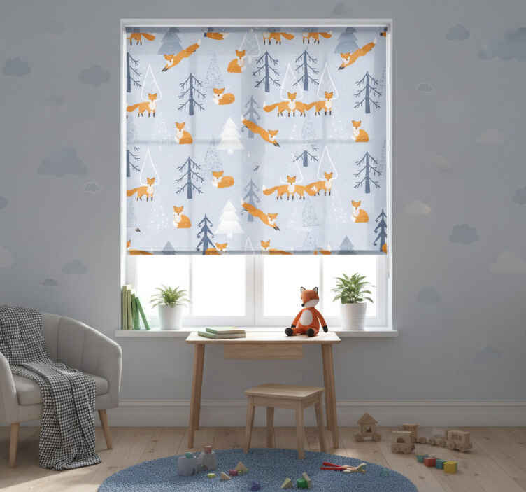 Children room roller blind cute fox winter forest design - TenStickers