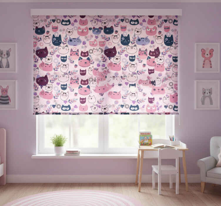 Persiana enrollable infantil patrón de gatos rosas - TenVinilo