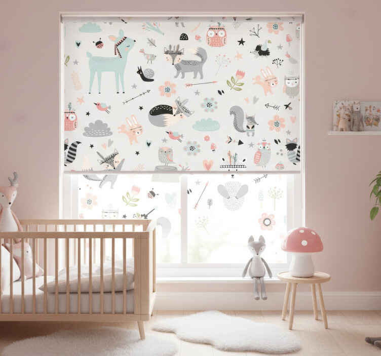 Store enrouleur chambre enfant forêt rose nordique - TenStickers
