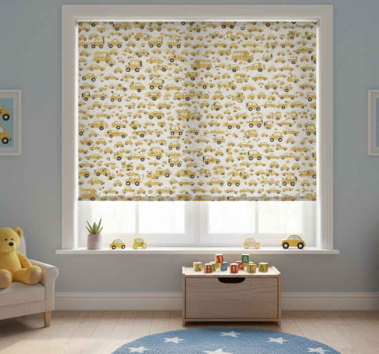 Children room roller blind cute yellow car design - TenStickers