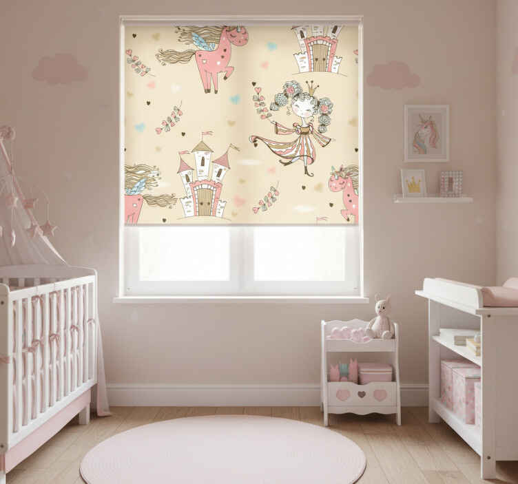 Children room roller blind unicorn castle and princess - TenStickers