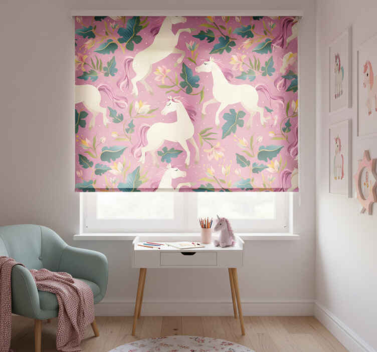 Persiana enrollable infantil diseño de caballo rosa floral - TenVinilo
