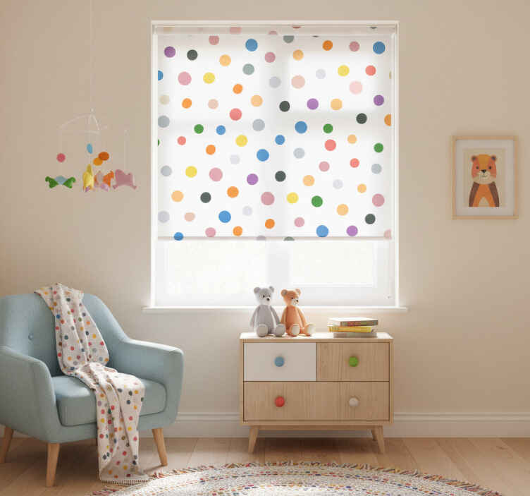 Persiana enrollable infantil puntos de colores sobre blanco - TenVinilo