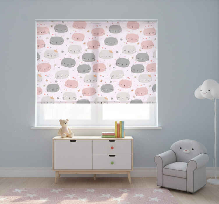 Persiana enrollable infantil gatitos grises y rosas - TenVinilo