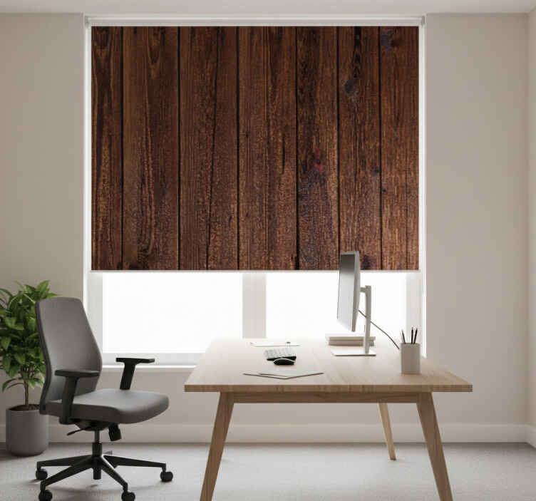Tenda a rullo per ufficio in tavole di legno marroni - TenStickers
