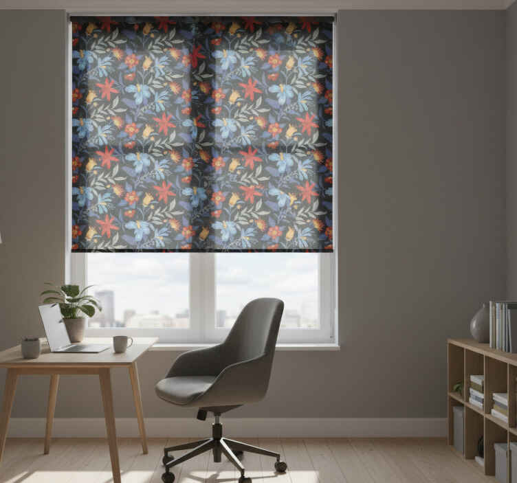 Store enrouleur bureaux imprimé fleurs noir - TenStickers