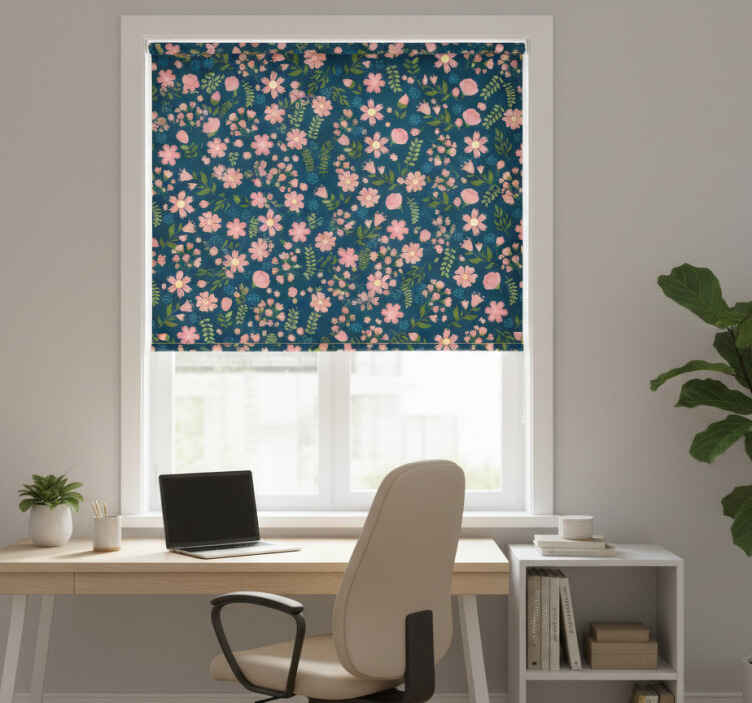 Store enrouleur bureaux imprimé floral bleu - TenStickers