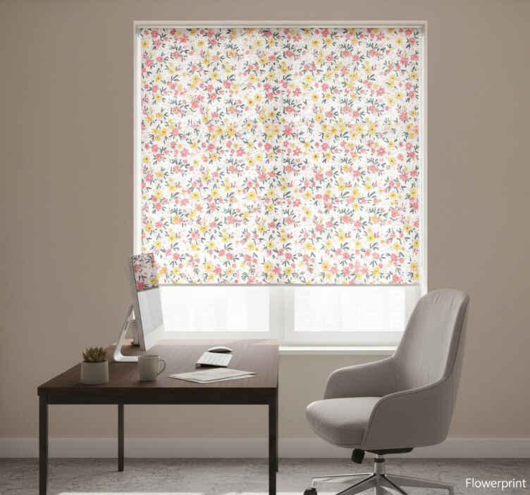 Store enrouleur bureaux imprimé floral blanc - TenStickers