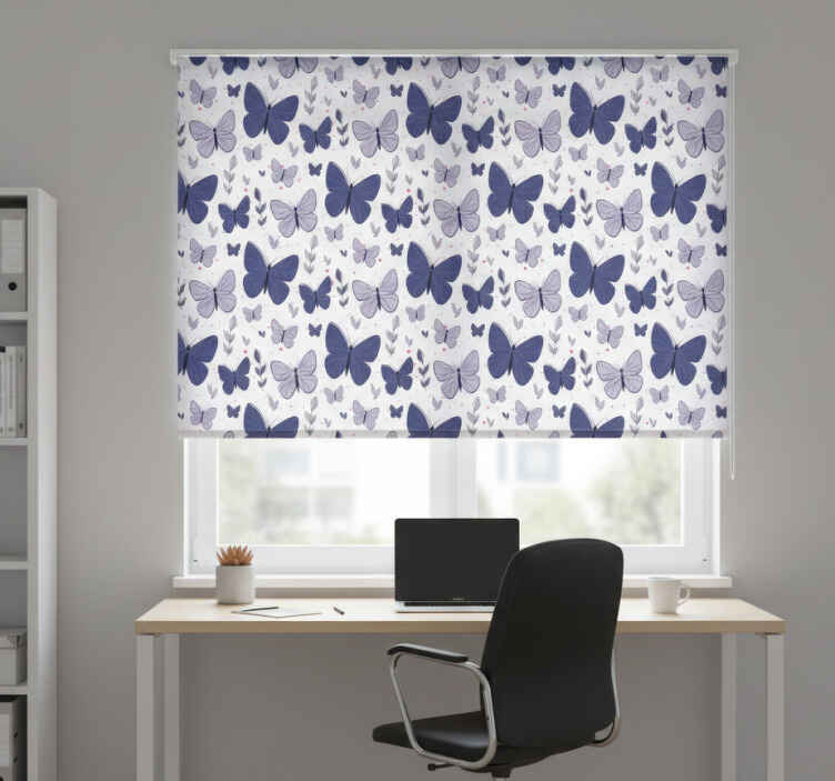 Store enrouleur bureaux motif papillons rose et bleu - TenStickers
