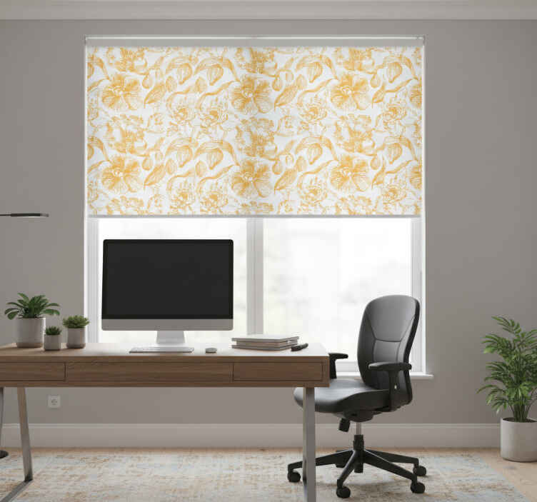 Store enrouleur bureaux motif fleurs d'orchidées jaunes - TenStickers