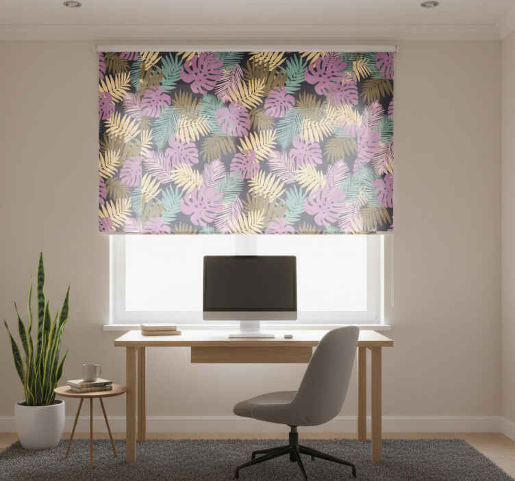 Store enrouleur bureaux feuilles vertes et roses - TenStickers