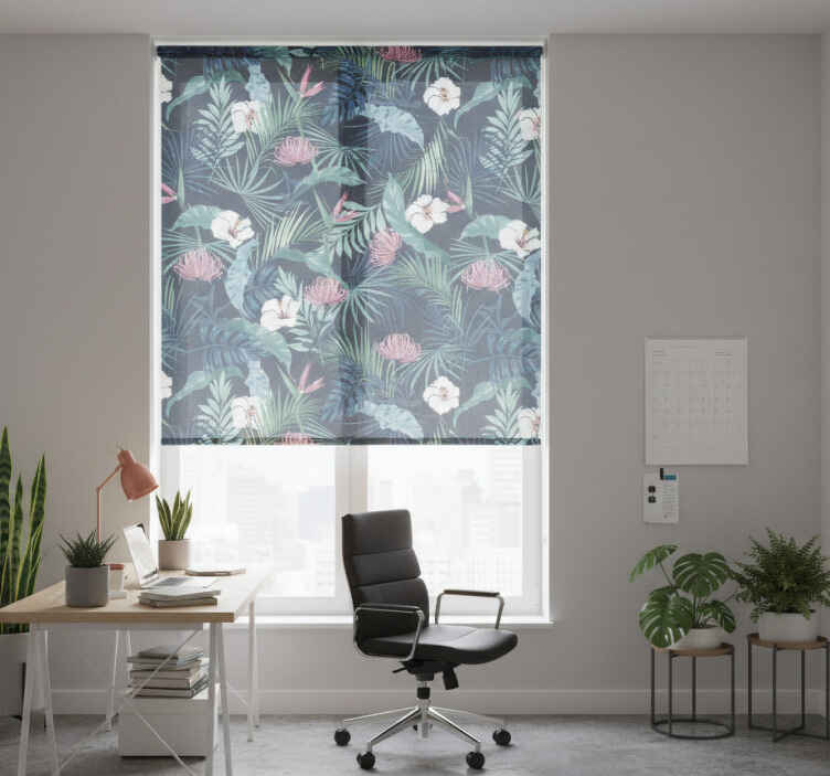 Store enrouleur bureaux plantes exotiques sur feuilles - TenStickers