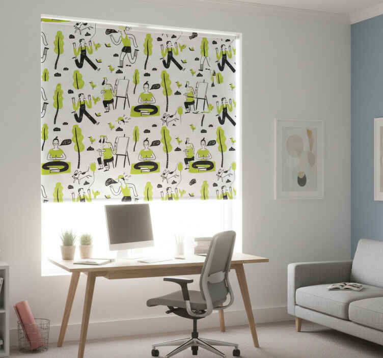 Store enrouleur bureaux ensemble doodles mode de vie sain - TenStickers