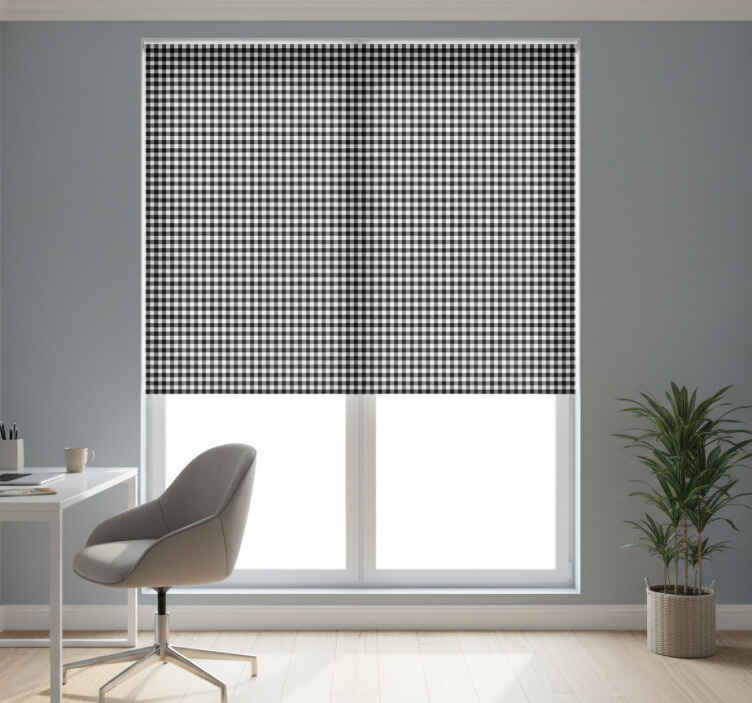 Store enrouleur bureaux motif vichy noir et blanc - TenStickers