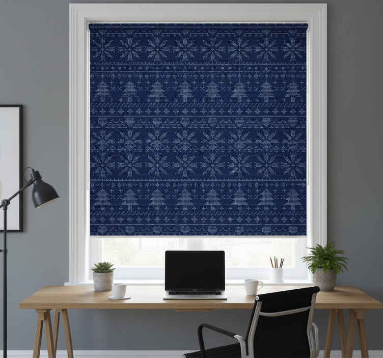 Store enrouleur bureaux motif tricot noël bleu marine - TenStickers