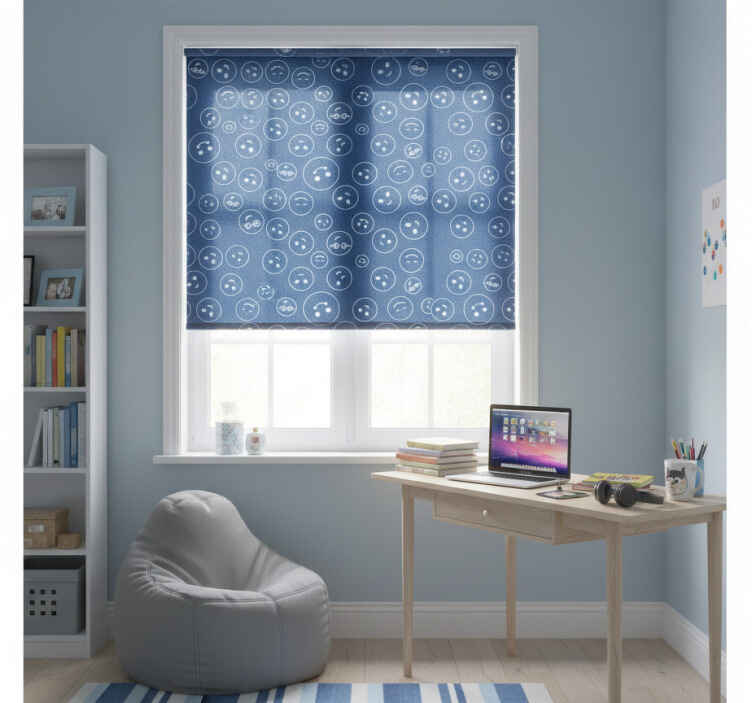 Teenage bedroom roller blind navy blue smiley faces - TenStickers