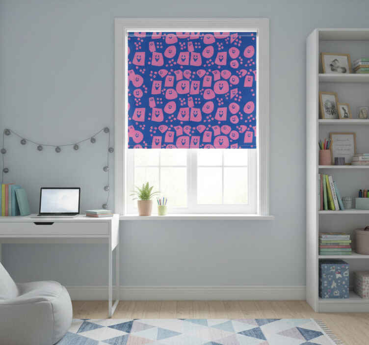 Teenage bedroom roller blind with geometric smiley faces - TenStickers