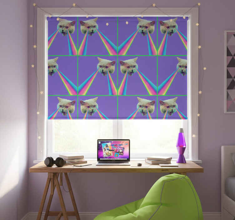 Teenage bedroom roller blind vaporwave laser cat - TenStickers