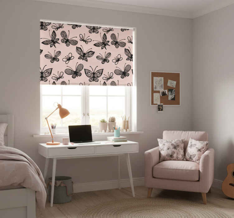Store enrouleur pour chambre ado motif papillons noirs - TenStickers