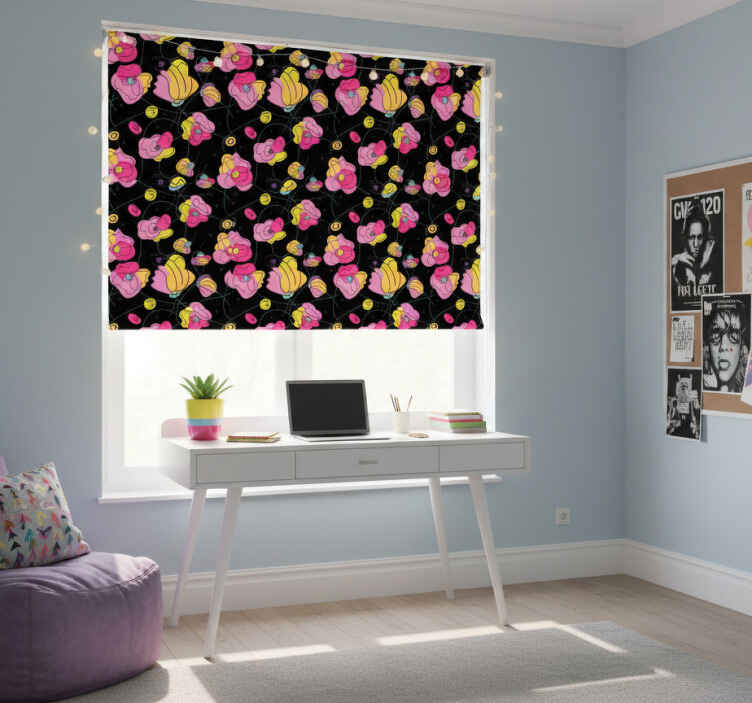 Teenage bedroom roller blind with neon flower design - TenStickers