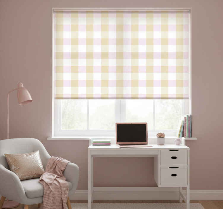 Persiana enrollable juvenil tartan rosa y dorado - TenVinilo