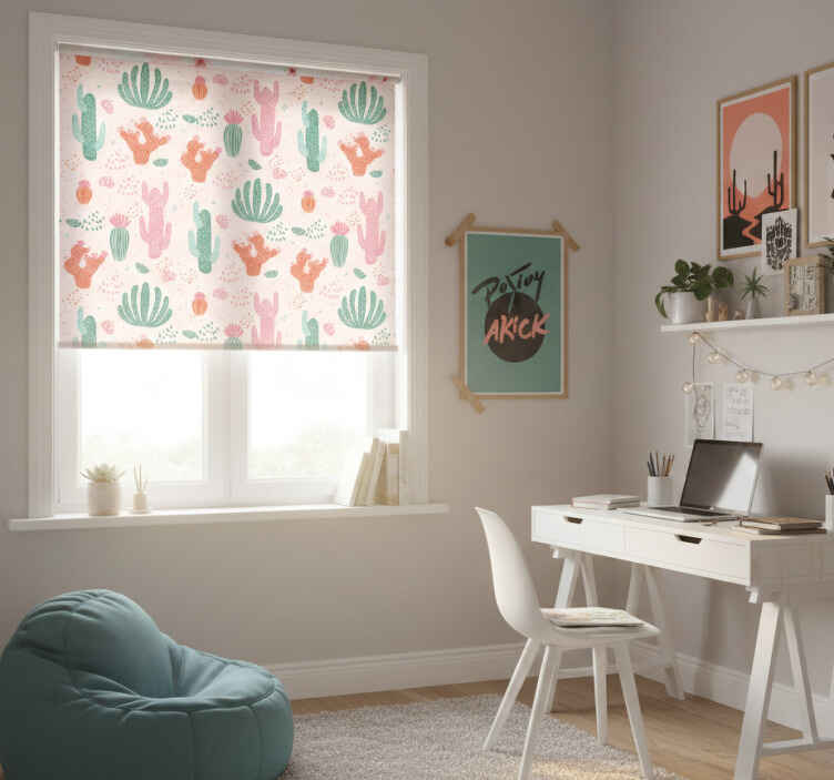 Store enrouleur pour chambre ado motif cactus rétro coloré - TenStickers