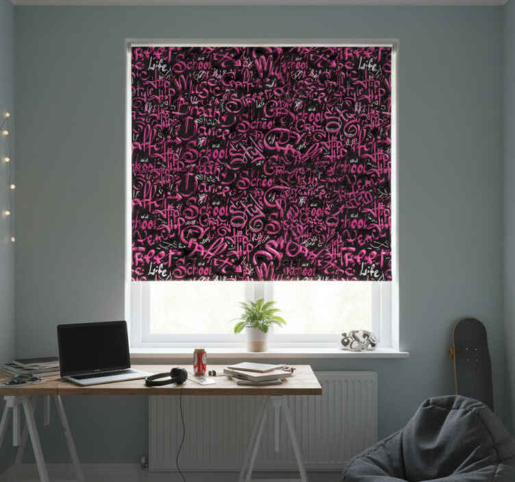 Teenage bedroom roller blind in pink and black graffiti - TenStickers