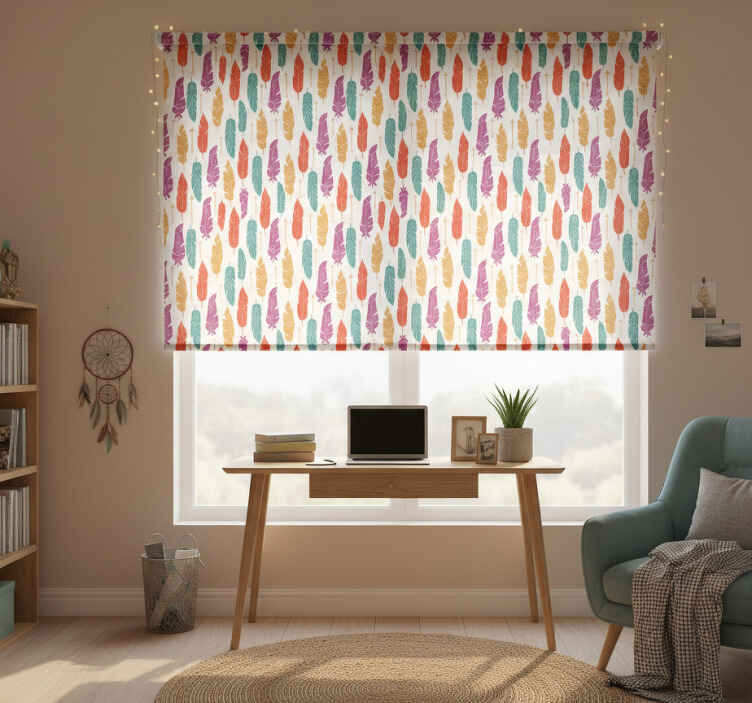 Teenage bedroom roller blind with ethnic feathers - TenStickers
