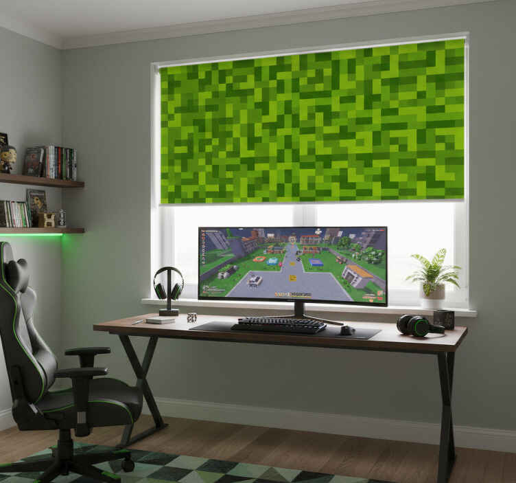 Persiana enrollable juvenil diseño cuadrado verde gamer - TenVinilo