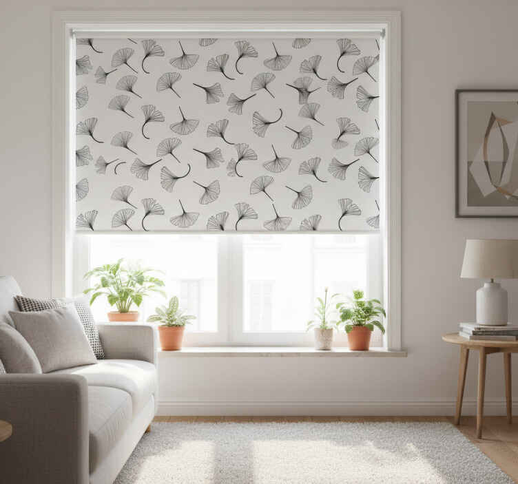 Store enrouleur moderne motif feuilles de ginkgo noir - TenStickers