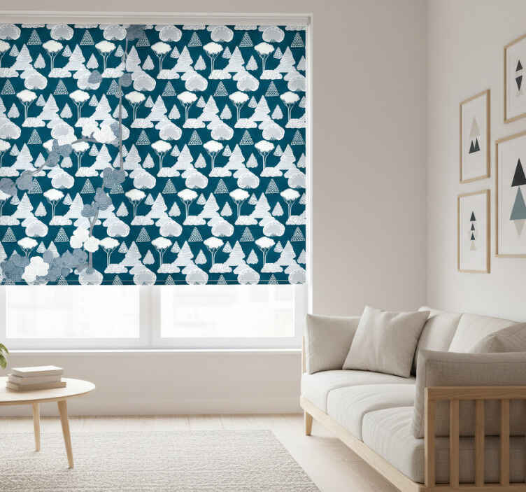 Store enrouleur moderne arbres bleu marine japandi - TenStickers