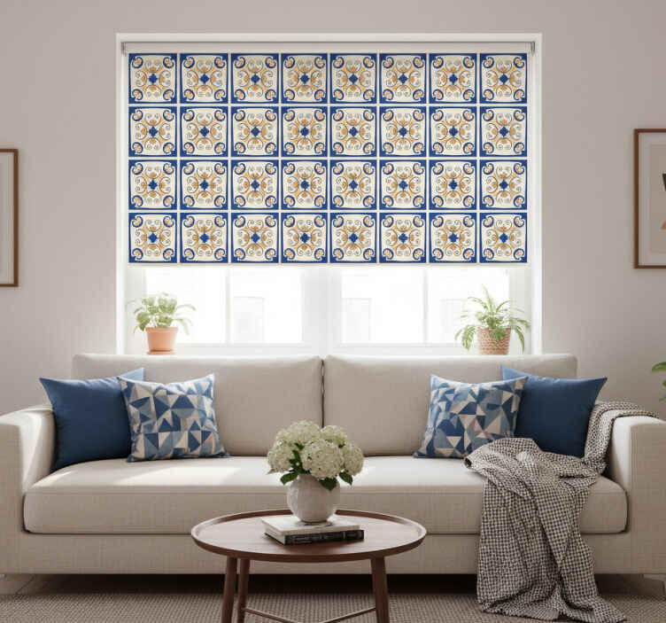 Store enrouleur moderne carreaux portugais fleurs roses - TenStickers