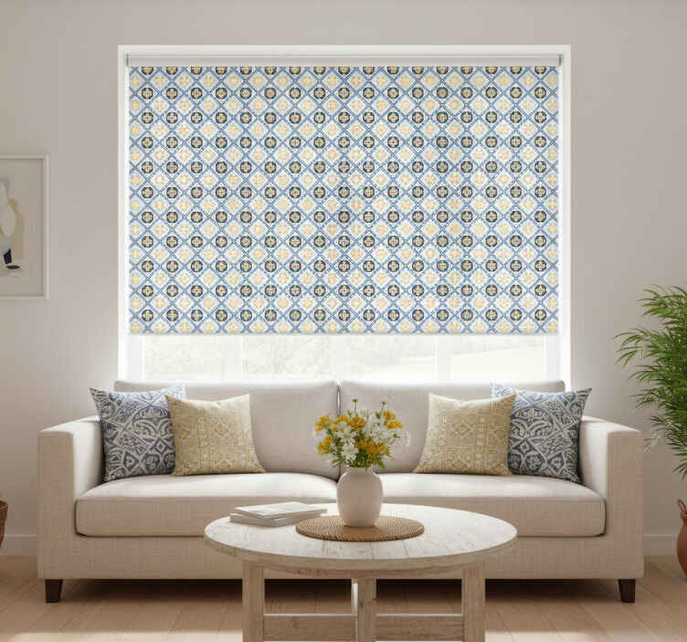 Store enrouleur moderne carreaux portugais bleu et jaune - TenStickers