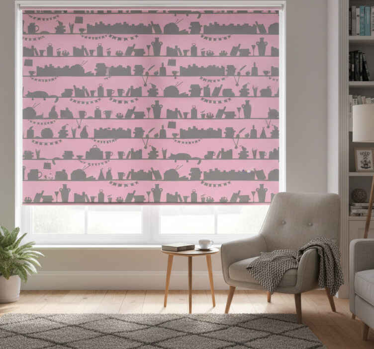 Store enrouleur moderne bibliothèque rose et grise - TenStickers