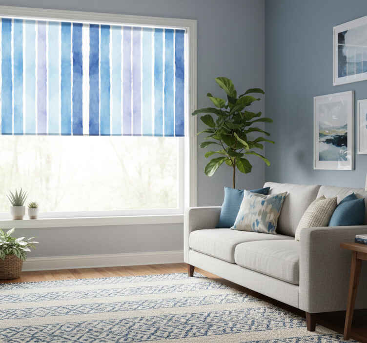 Store enrouleur moderne motif lignes aquarelle bleues - TenStickers