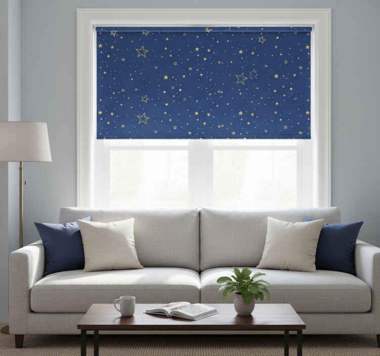 Store enrouleur moderne étoiles dorées sur fond bleu - TenStickers