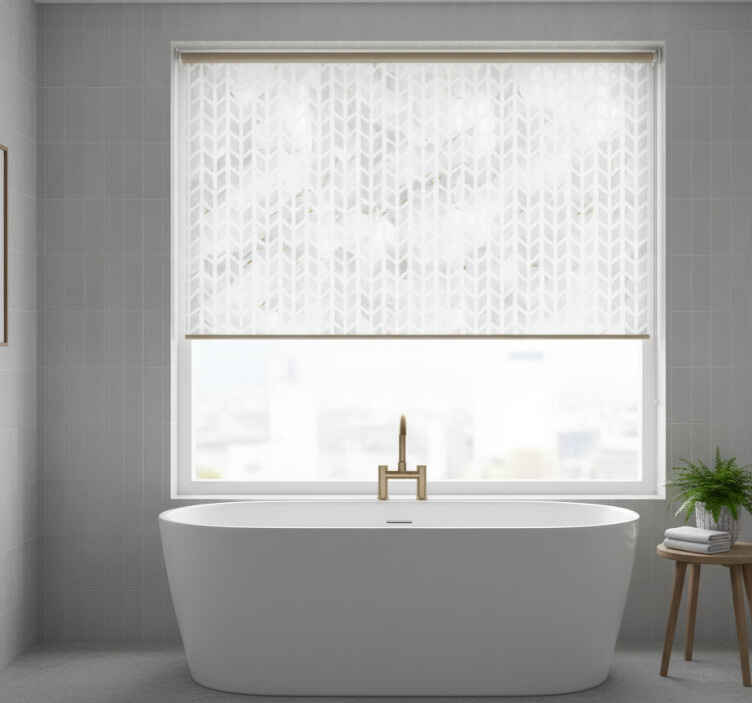 Persiana enrollable gris y azulejos de mármol dorado - TenVinilo