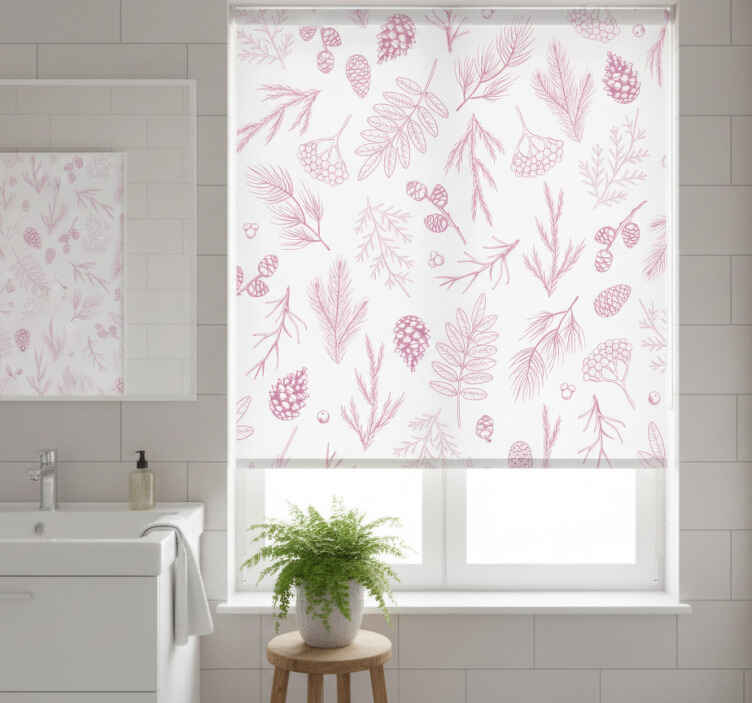 Persiana enrollable para baño fondo blanco con pino rosa - TenVinilo