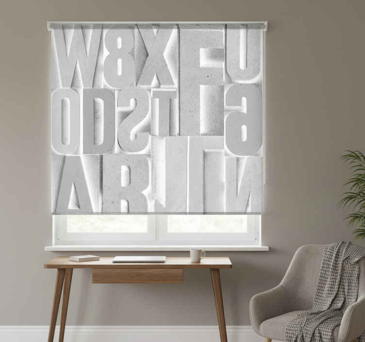Gray roller blind with 3d grey letters design - TenStickers