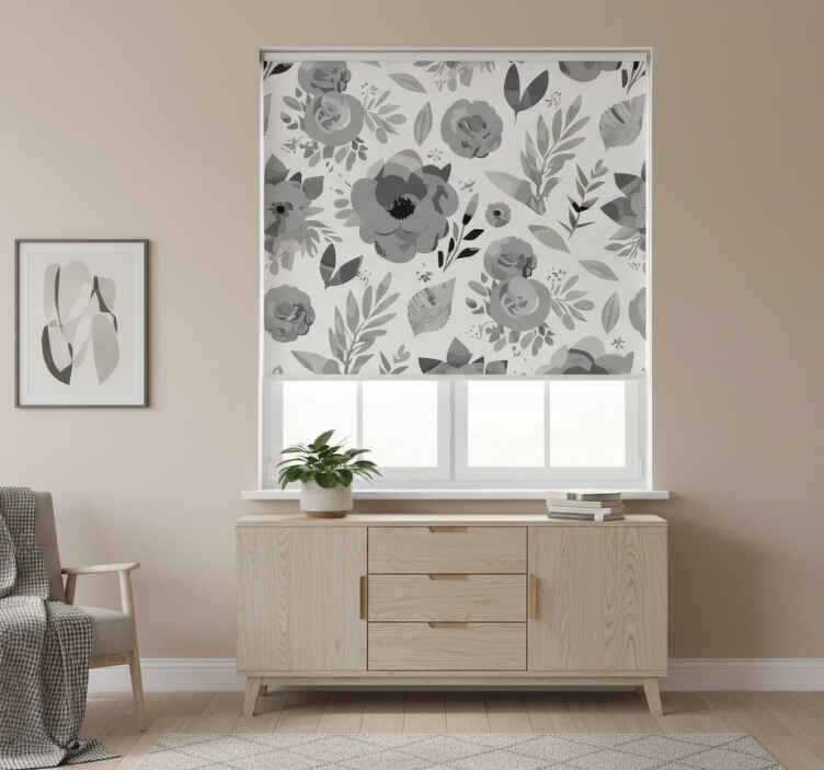 Gray roller blind aquarella flowers design - TenStickers