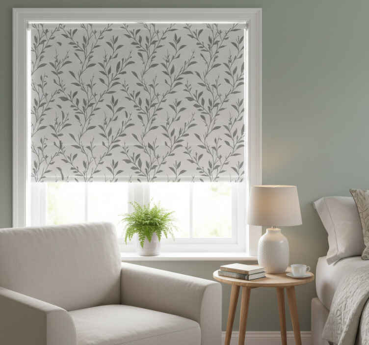 Gray roller blind with olive leaves design - TenStickers