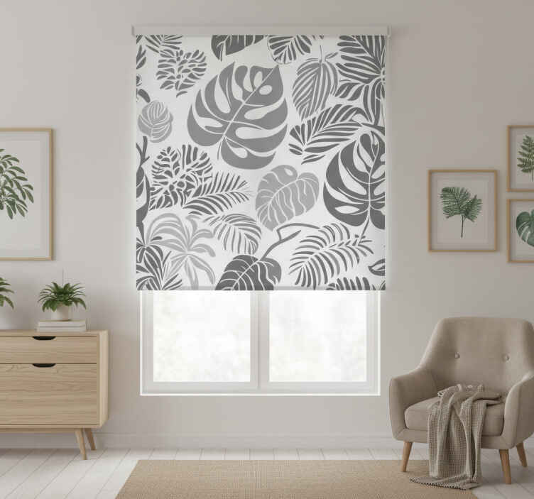 Gray roller blind monstera leaves design - TenStickers
