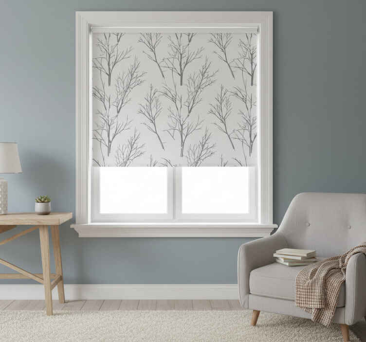 Gray roller blind with delicate branches - TenStickers