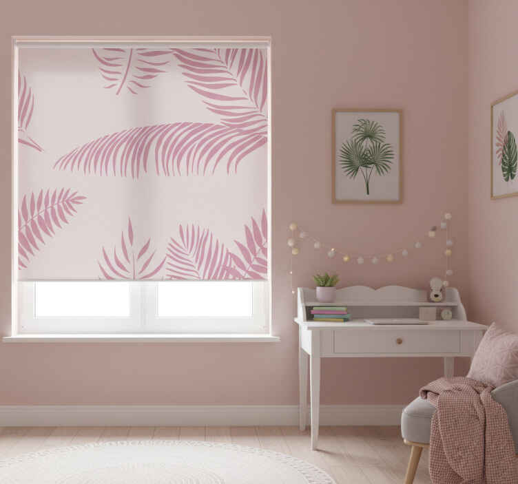 Pink roller blind with large palm leaves - TenStickers