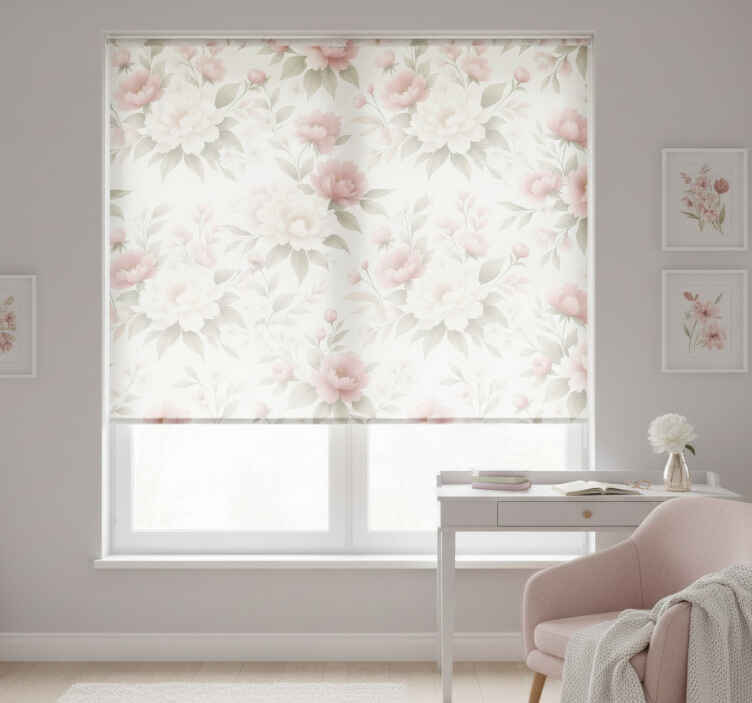 Pink roller blind white pink peony floral - TenStickers