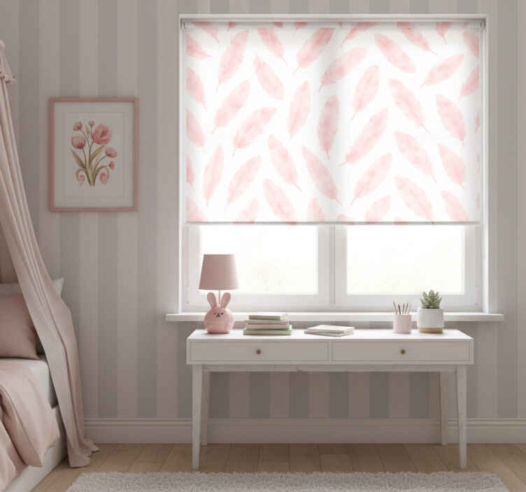 Pink roller blind with pink feather pattern - TenStickers