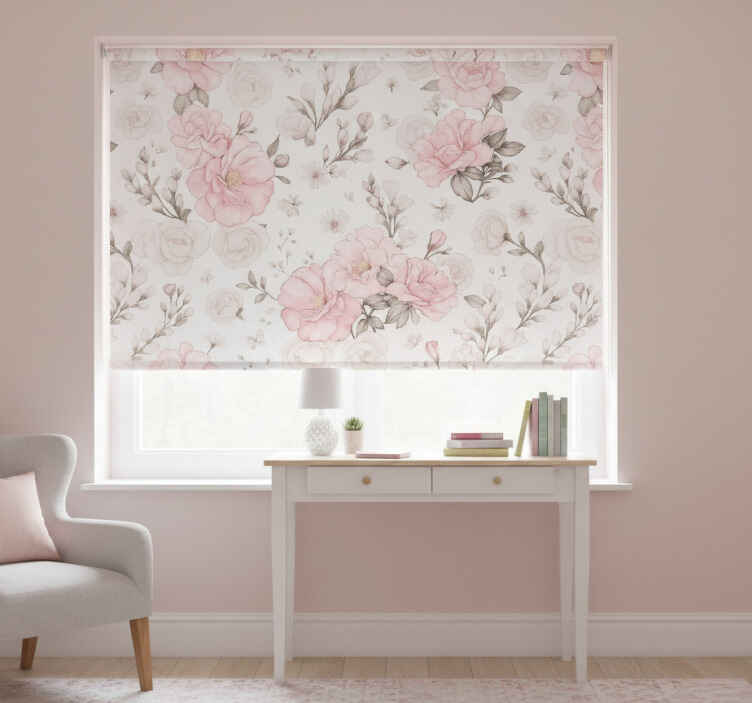 Pink roller blind in pink grey floral design - TenStickers