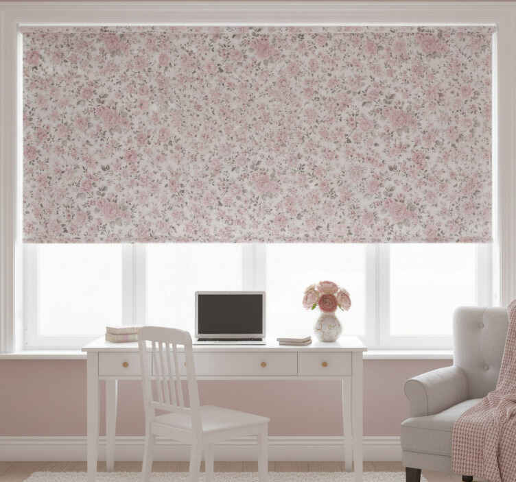 Pink roller blind with vintage floral design - TenStickers